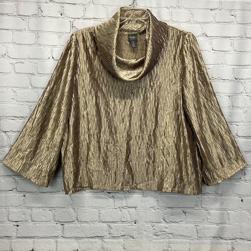 Traveler's Collection by Chico's Top Women's Size 3 (L/16) Gold Metallic Crinkle